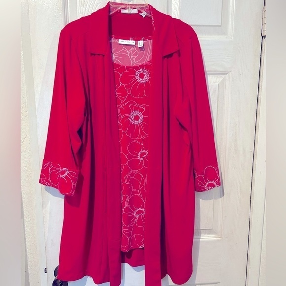 NWOT Susan Graver 2pc Hot Pink/White Liquid Knit Cardigan Set - Picture 1 of 10
